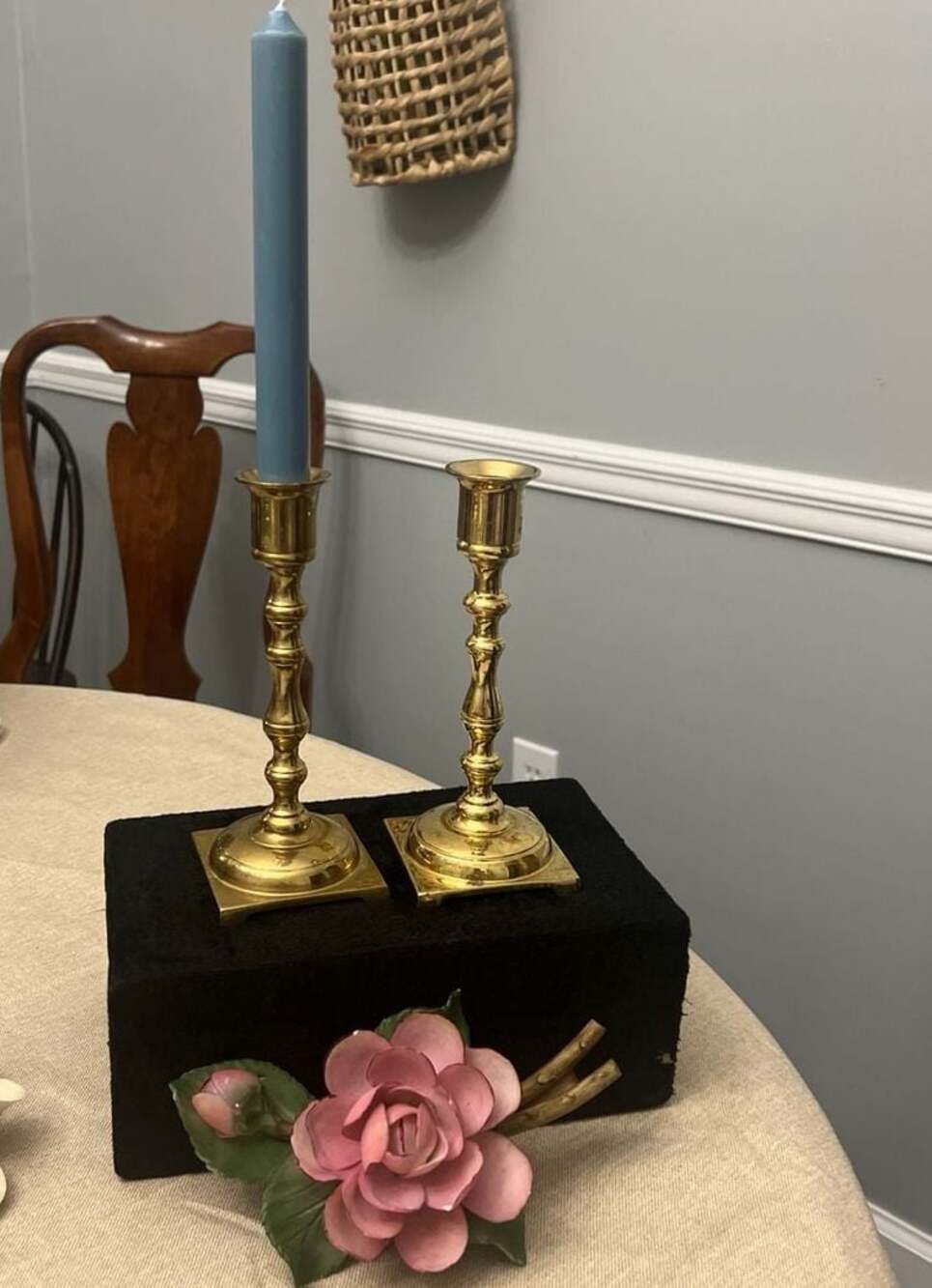 Vintage Brass Candlestick Holders Pair Square Base